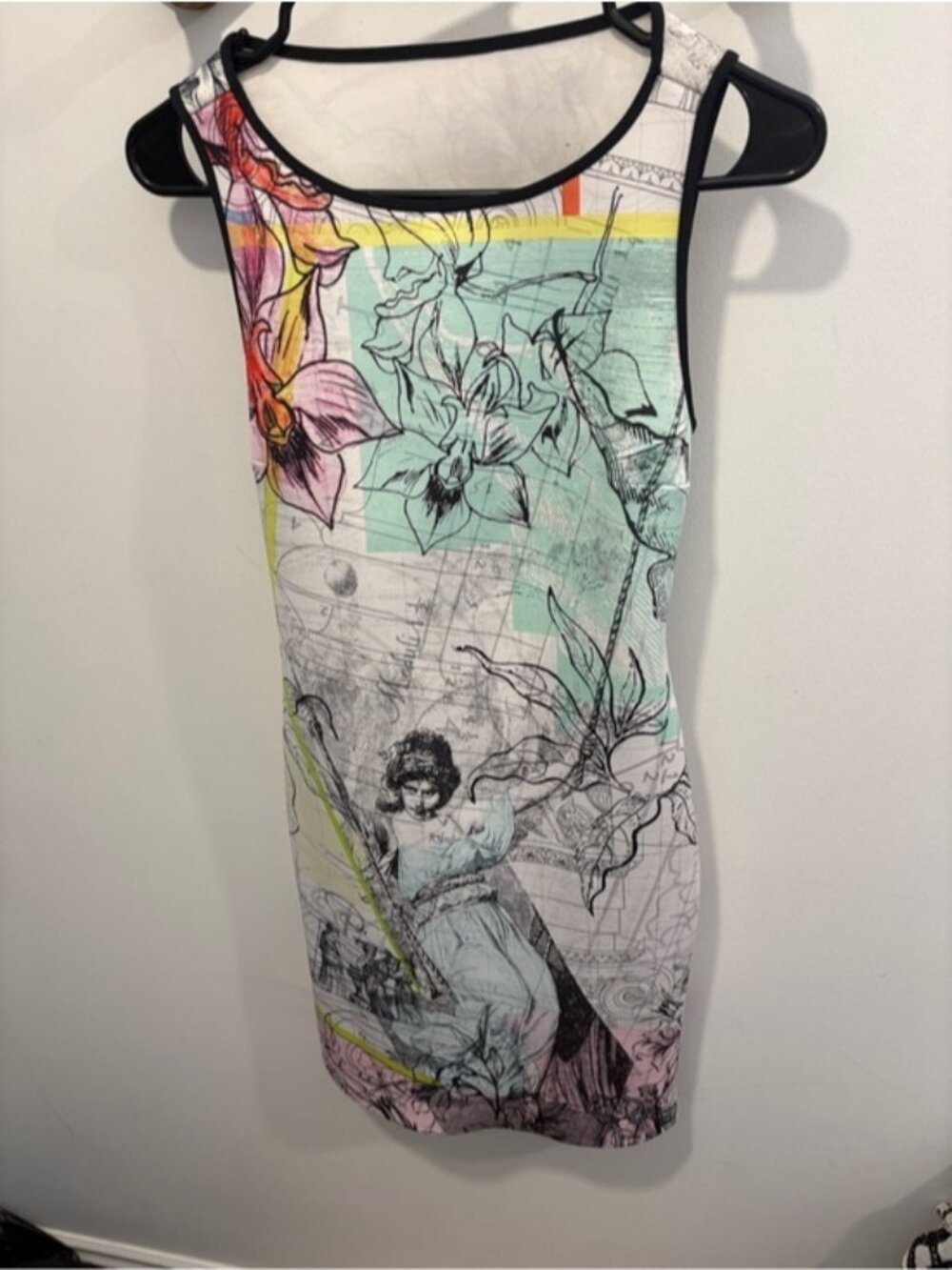 Clover Canyon Roman Renaissance Print Cutout Bodycon Neoprene Dress.